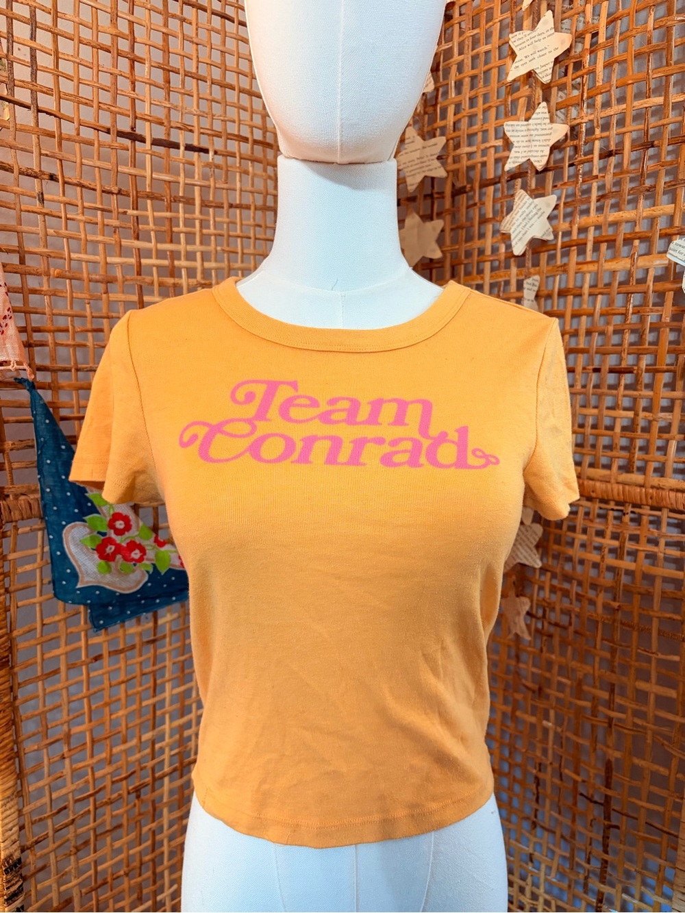 American Eagle Outfitters Orange Crop Tee with Pink 'Team Conrad' Graphic